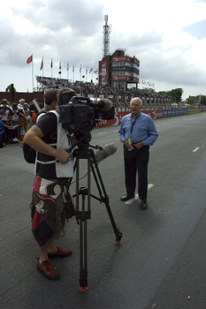 Murray Walker at work on TT: Centenary Celebration
